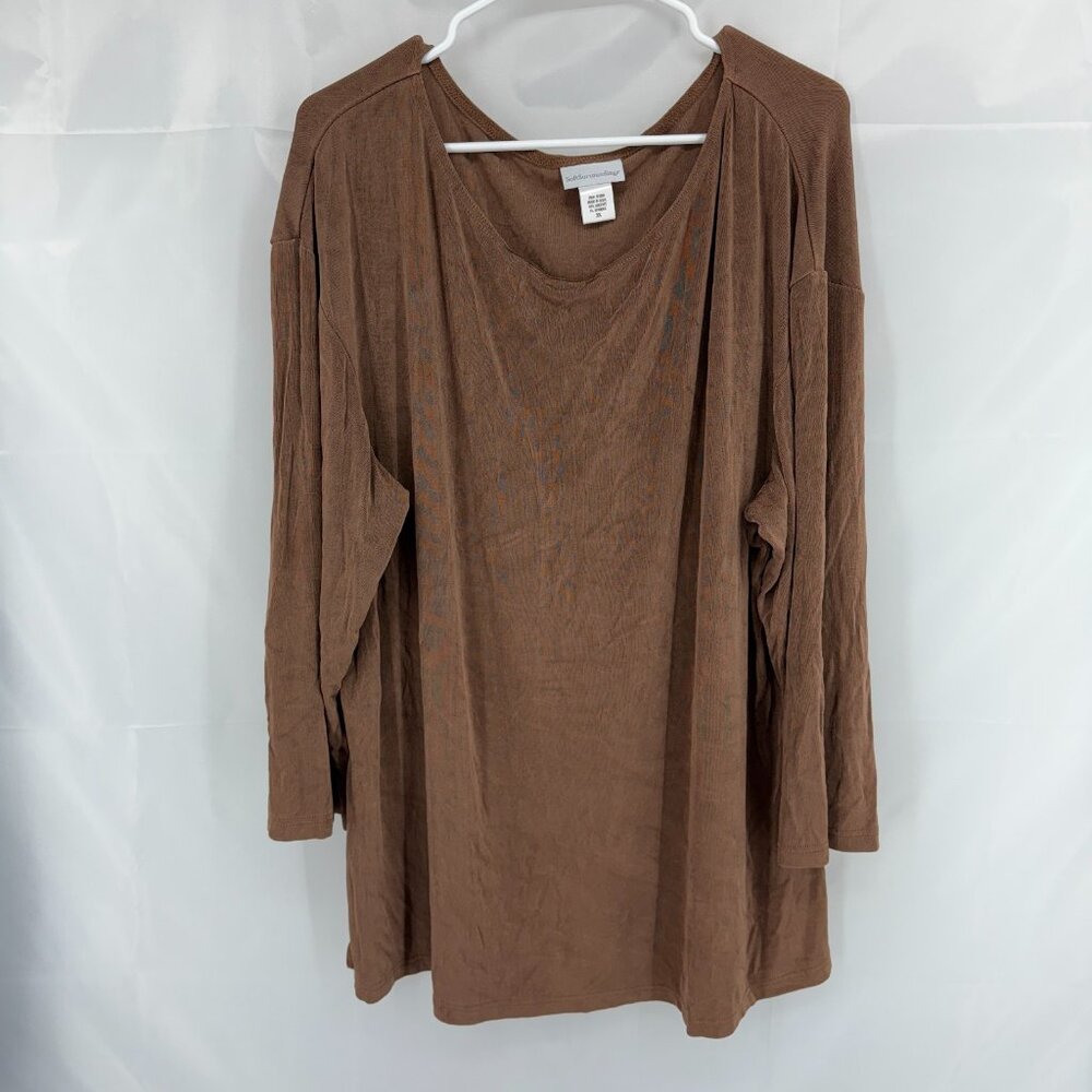 Soft Surroundings Women 3X Slinky Knit Shirt Brown 3/4 Sleeve Stretch Neutral